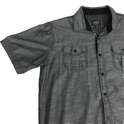 Button Front Camp Shirt Short Sleeve Gray Collar Men's XL 46” Company 81 Vtg Y2k - Image 1 of 4