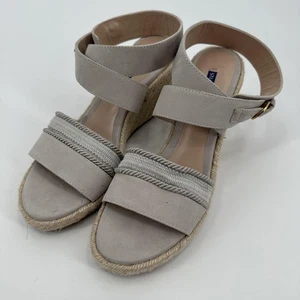 Stuart Weitzman Wedge Sandals Womens Size 9 Taupe Suede Espadrille Ankle Strap - Picture 1 of 9