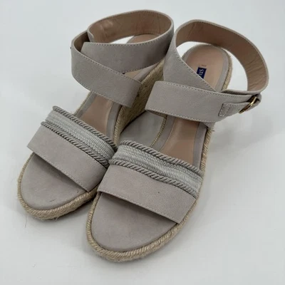 Stuart Weitzman Wedge Sandals Womens Size 9 Taupe Suede Espadrille Ankle Strap - Image 1 of 4
