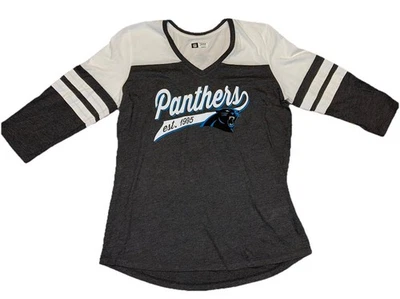 Camiseta para mujer Carolina Panthers manga 3/4 cuello en V NFL talla grande Foto 1 de 4