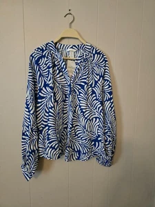 H&M Neu mit Etikett blau weiß Frühling Hawaii Top M Tunika künstlerisch Karriere weich Reise Viskose - Bild 1 von 5
