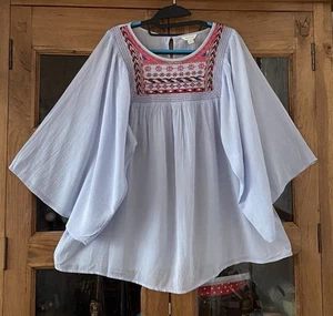 Monsoon Pale Blue Embroidered Tunic Top•small 18 (fits14-16) 44”bust/27”Long•VGC - Picture 1 of 9