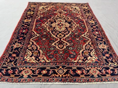 3x4 Vibrant Qashqaai Tribal Rug – Bold Medallion Design – Rich Red & Navy Colors - Image 1 of 4