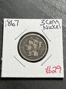 Moneda de tres centavos de níquel de 1867 tipo Estados Unidos (Raw8401) - Imagen 1 de 2