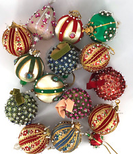 Lot Of 15 Velvet Beaded Pin Sequin Vintage Christmas  Ornaments