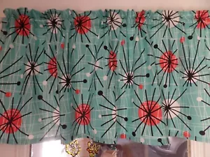 Retro 50's Aqua Atomic Spheres, Black Spikes, Handmade Window VALANCE 42" x 16" - Picture 1 of 4