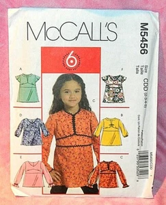 Uncut McCalls Child Girls 2-5 Easy Long or Short Sleeve Tops Pattern 5456 V-Neck - Picture 1 of 2