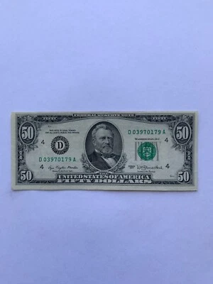 1977 $50 fifty dollar bill Used U.S. Currency Serial Number # D03970179A - Image 1 of 4