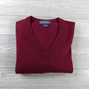 Brooks Brothers Cashmere Sweater Men's Large Maroon Knit in Scotland Soft V-Neck - Picture 1 of 6