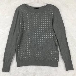 Maglione donna Express pullover grigio tinta unita manica lunga girocollo borchie M - Foto 1 di 8