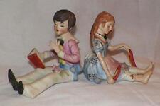 Porcelain Figurine Girl Wiggling Toes-Boy Reading Book Romantic Poetry Book Ends