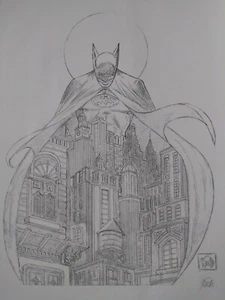 BATMAN NIGHT VIGIL RARE B & W SKETCH PROOF BOB KANE SIGNED COA + VINTAGE BM SEAL - Picture 1 of 7