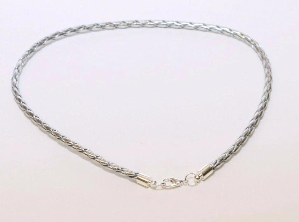 Collar gargantilla de surfista trenzado de plata de 4 mm con cordón de cuero pulsera tobillera  Foto 1 de 1