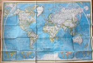 NEUE WELTKARTE + OZEANBODEN National Geographic Dezember 1981 42" x 29" Atlas - Bild 1 von 11