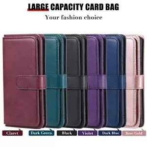 Custodia supporto pelle PU portafoglio 10 carte per Samsung S24 S25 A35 A54 A15 A16 - Foto 1 di 18
