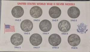 1942-P-1945-P, S,D World War II Silver Jefferson Nickels 11 Coin Set in HOLDER - Picture 1 of 1