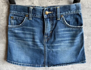 Lee Orgabits Edwin Shoji Blue Denim Leather Patch Girls Skirt Size 140 JAPAN - Picture 1 of 6