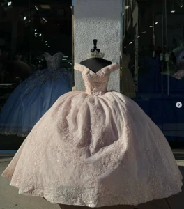 Pink Quinceanera Dress Sweet 16 Princess Sweetheart Lace Applique Ball Gown - Picture 1 of 7