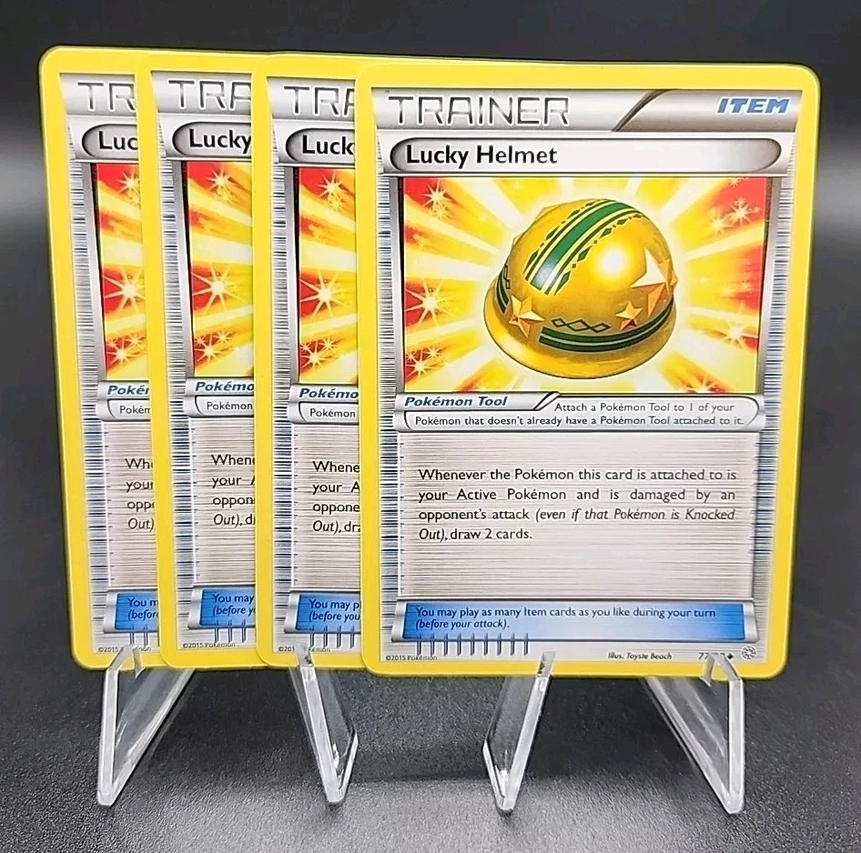 4x Lucky Helmet 77/98 XY Ancient Origins Pokémon Trainer Item Playset NM-MT - Image 1 of 1