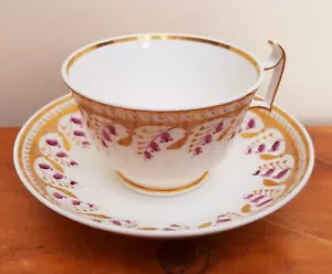 Taza de té y platillo SPODE London Shape Harebell dorado 3417 c1820 - Imagen 1 de 9