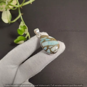 Exótico colgante enchapado en plata 925 turquesa cobre ~ adorable joyería hecha a mano - Imagen 1 de 4