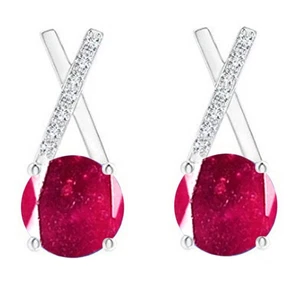 14KT White Gold 2.10Ct 100% Natural Burmese Red Ruby IGI Certified Diamond Studs - Picture 1 of 1