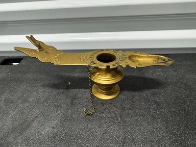 Antigua lámpara de aceite ritual Changalvetta de latón hindú indio artesanal de colección Foto 1 de 4