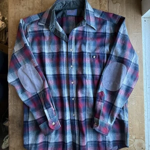 Herren Pendleton Knopfleiste Größe Large rot 100 % Wolle Schottenkaro Ellenbogenaufnäher  - Bild 1 von 14