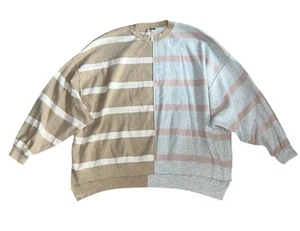 Free People Uptown Stripe Sweater Sweatshirt Camel Grey Combo XS - Picture 1 of 4