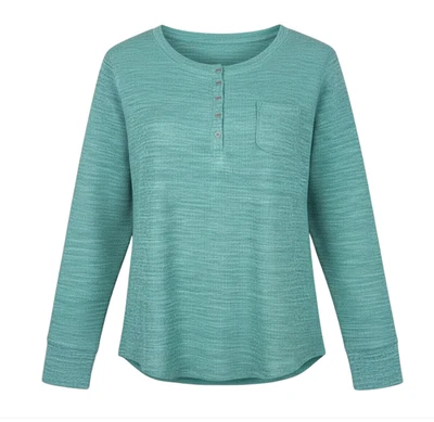 Camiseta térmica Woolrich Space Dye verde marinho 5 botões Henley tamanho XL nova com etiquetas - Imagem 1 de 4