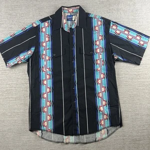 VTG Wrangler Pearl Snap Aztec Navajo Brushpopper Short Sleeve Shirt Size L 80's - Picture 1 of 12