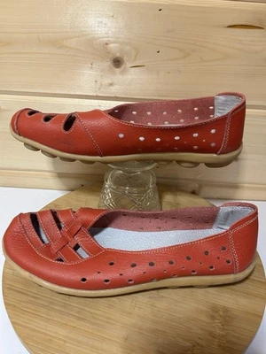 Mocasines de cuero rojo sin marca para mujer talla 12 (43 EU) suela de goma trenzada Foto 1 de 4