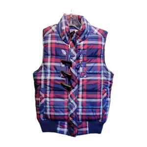 Girls Size 10 Justice Puffer Vest Zip Blue Plaid Sleeveless Outdoor Warm Hiking - Picture 1 of 5
