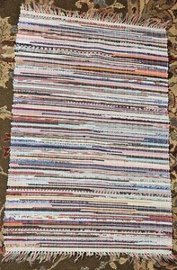 Vtg Handmade? Cotton Rag Rug 40" x 25" Farmhouse Country Primitive Multicolor - Picture 1 of 2