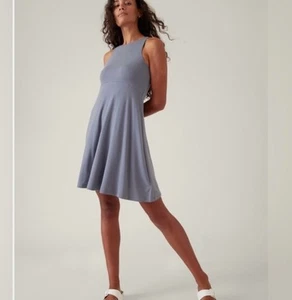 Athleta Santorini blau grau Thera hochgeschlossenes Kleid 2X lässig bequem - Bild 1 von 4