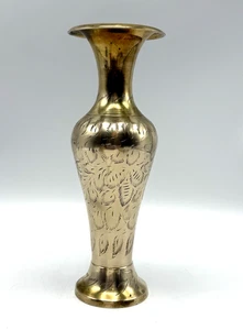 Handgeätzte Blattmuster Messing 7 1/2" Knospenvase Hergestellt in Indien - Bild 1 von 12