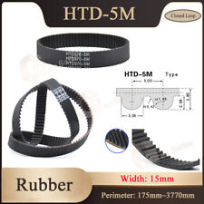 HTD-5M Rubber Black Timing Belt Width 15mm Closed Loop Belt for Pulleys CNC 3D