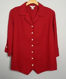 Stonebridge Women's 1X Red Shacket Blouse Button Linen Blend - Picture 1 of 6
