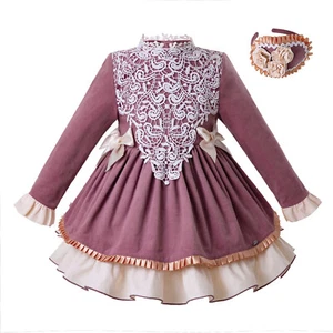 Pettigirl Prinzessin Winter Party Kleid Lila Spitze Stickerei Rüschen Langarm - Bild 1 von 13