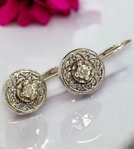 BEAUTIFUL 14K White Gold Diamond Dangle Leverback Earrings STUNNING LOOK! - Picture 1 of 21
