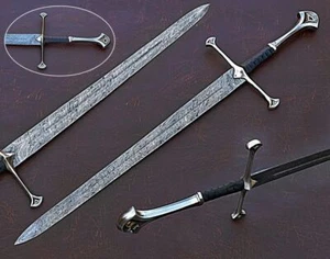  Damascus Steel  Anduril Sword of Narsil the King Aragorn With Pewter Handle. - Picture 1 of 8