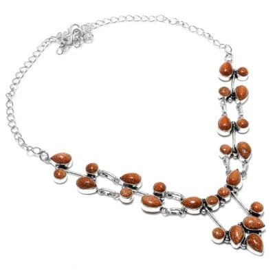 Collar de joyería hecha a mano de plata 925 con piedras preciosas de sol rojas de 18" Foto 1 de 4