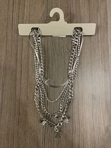 Urban Outfitters Statement Mixed Chain Layered Necklace Silver Tone New - Picture 1 of 6