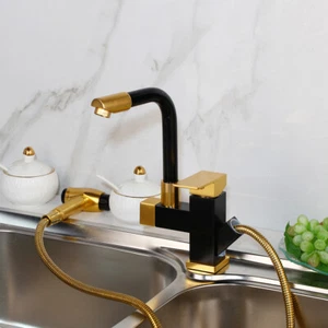 Robinet de Cuisine Douchette Étirable 360° Rotatif Mitigeur d'évier Noir/chrome - Picture 1 of 32