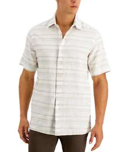 Tasso Elba Men's Short-Sleeve Striped Button-Down Shirt, White/Beige, Small S - Picture 1 of 3
