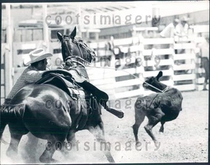 1966 Cowboy Roping Calf Press Photo - Bild 1 von 2