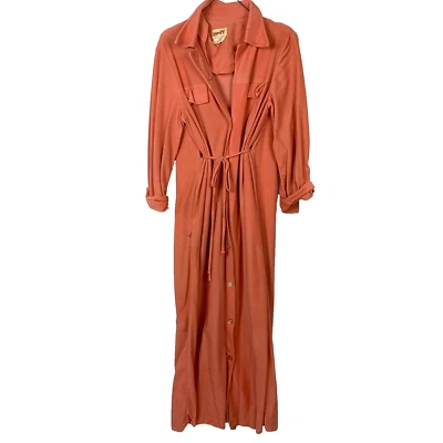 Vintage Lounge Craft Coral Velour Shirt House Dress Size Medium - Image 1 of 4