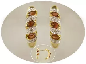 18 KT GOLD OVER STERLING SILVER GARNET & DIAMOND EARRINGS - Picture 1 of 1