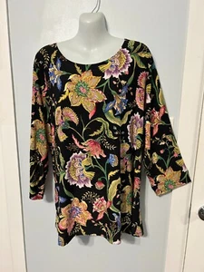 NWT JM Collection Deep Black Floral Textured Top with 3/4 Sleeve Plus Size 3X - Picture 1 of 3