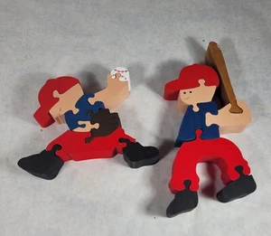 Lot 2 Baseball Scroll Saw Puzzle - Handmade Homemade Painted Kids Decor Bat Ball - Picture 1 of 5